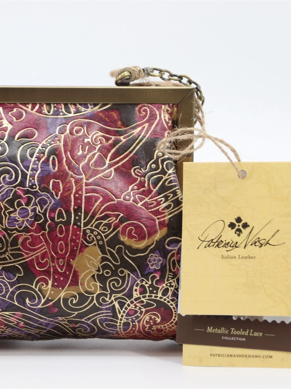 New Patricia Nash Athena Leather Convertible Shoulder Bag Clutch Paisley